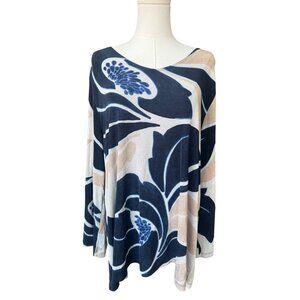 Chicos Travelers Slinky Knit Long Sleeve Floral Top‎ Size 3 XL Artsy Art To Wear